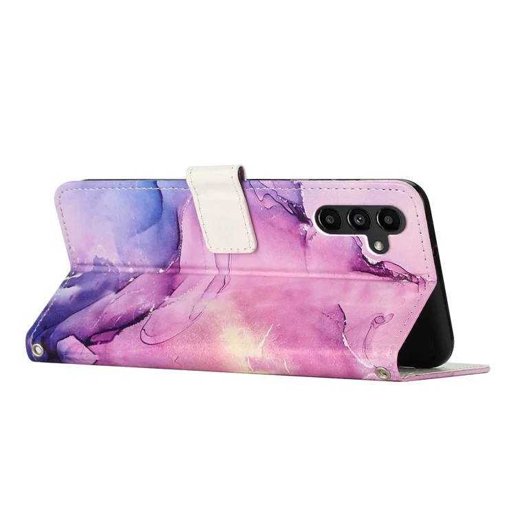 Para Samsung Galaxy A34 5G Marble Pattern Phone Cover Stand Wallet Leather Case with Shoulder Strap - Púrpura