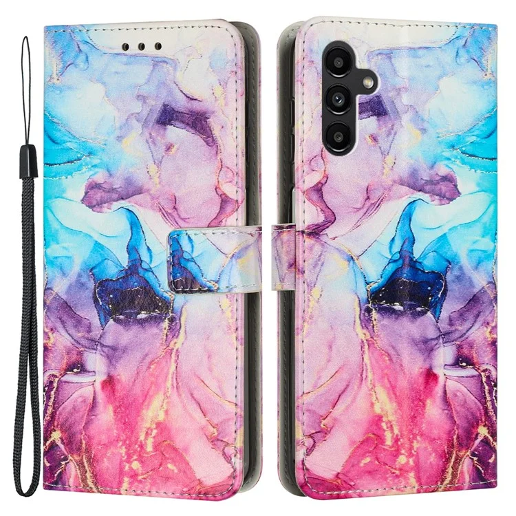 Pour Samsung Galaxy A54 5G Marble Pattern Phone Stand Case PU Leather Wallet Smartphone Cover with Strap - Rose / Violet