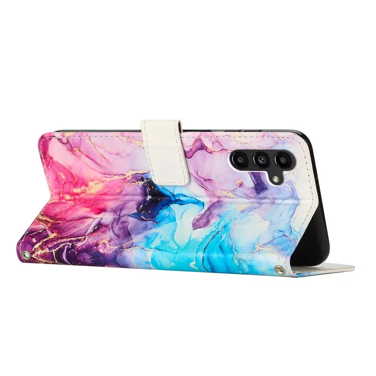 Pour Samsung Galaxy A54 5G Marble Pattern Phone Stand Case PU Leather Wallet Smartphone Cover with Strap - Rose / Violet