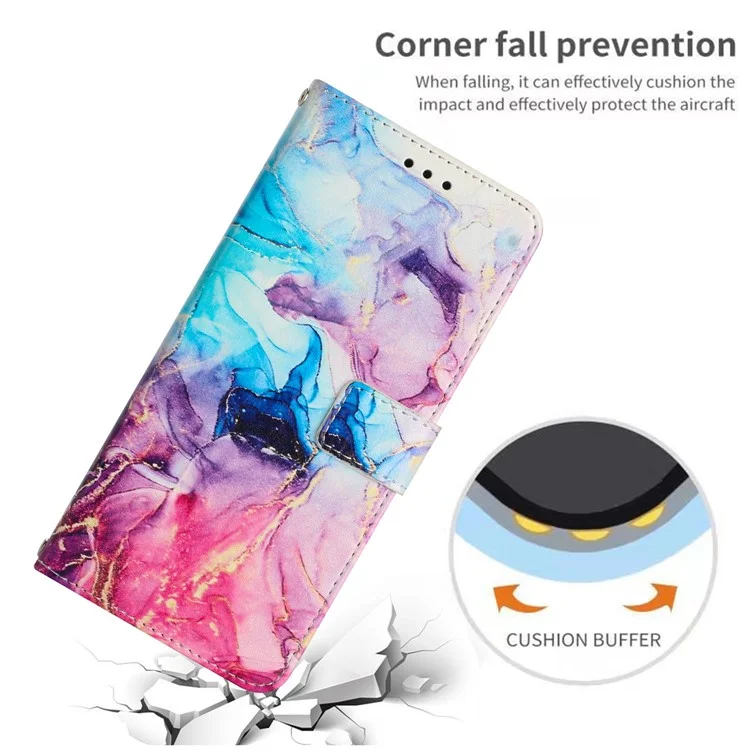 Pour Samsung Galaxy A54 5G Marble Pattern Phone Stand Case PU Leather Wallet Smartphone Cover with Strap - Rose / Violet