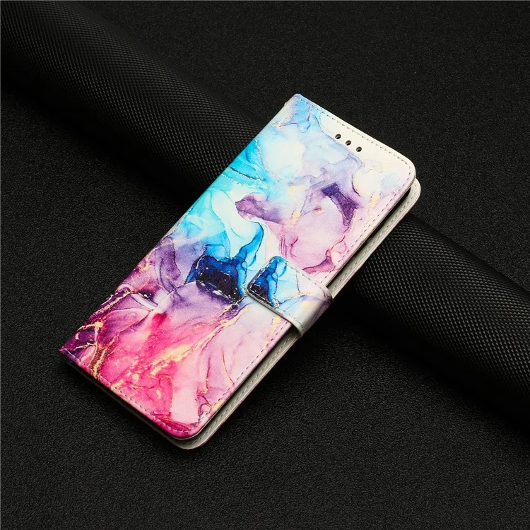 Pour Samsung Galaxy A54 5G Marble Pattern Phone Stand Case PU Leather Wallet Smartphone Cover with Strap - Rose / Violet
