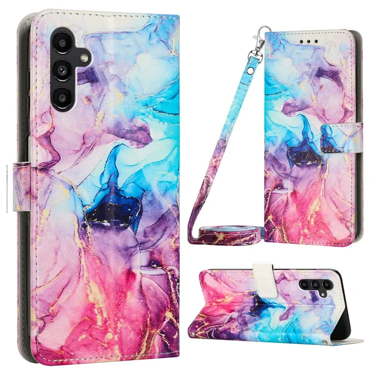 Für Samsung Galaxy A54 5G Marble Pattern Phone Case PU Leder Ständer Telefon Geldbörse Cover mit Schultergurt - Pink / Lila