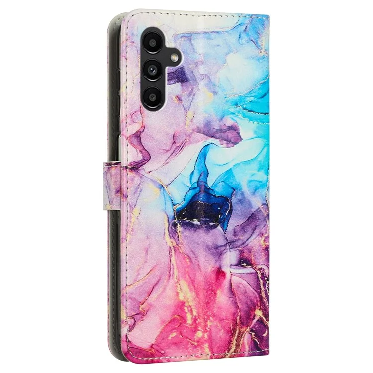 Für Samsung Galaxy A54 5G Marble Pattern Phone Case PU Leder Ständer Telefon Geldbörse Cover mit Schultergurt - Pink / Lila