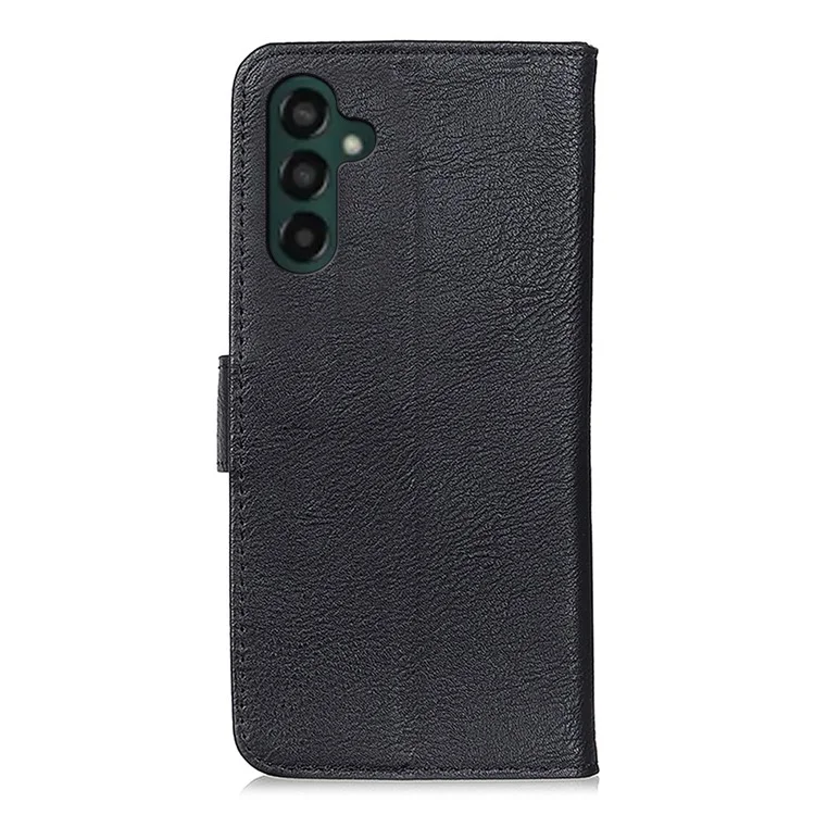 KHAZNEH Flip Leather Phone Case For Samsung Galaxy A24 4G (162.1 x 77.6 x 8.3mm) Cowhide Texture Phone Cover Wallet Stand - Black