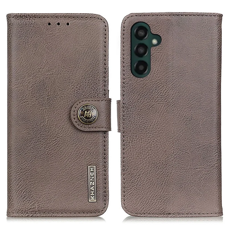KHAZNEH Flip Leather Phone Case For Samsung Galaxy A24 4G (162.1 x 77.6 x 8.3mm) Cowhide Texture Phone Cover Wallet Stand - Khaki