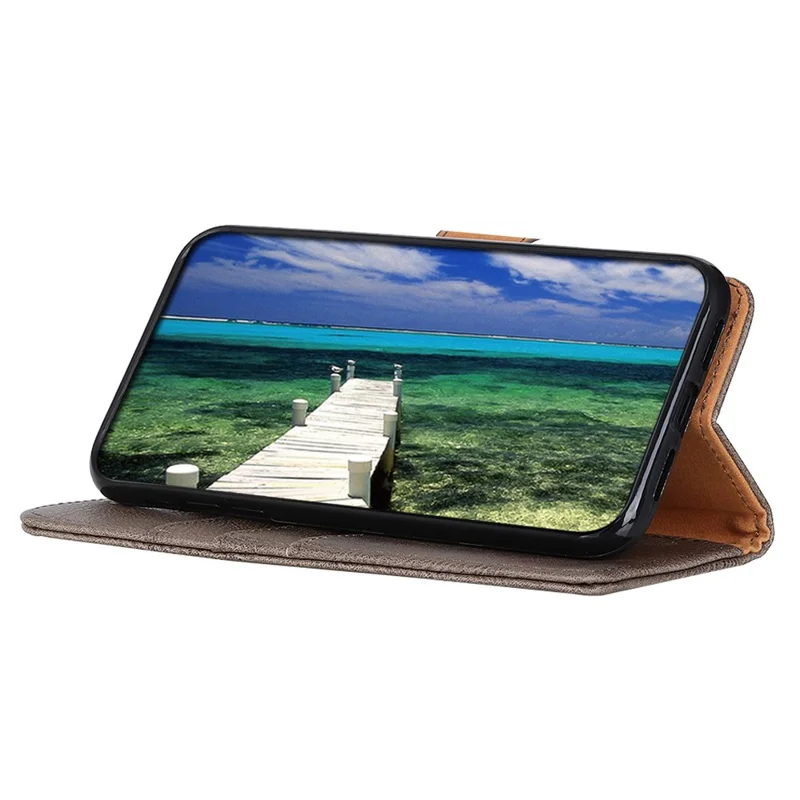 KHAZNEH Flip Leather Phone Case For Samsung Galaxy A24 4G (162.1 x 77.6 x 8.3mm) Cowhide Texture Phone Cover Wallet Stand - Khaki