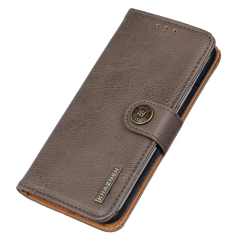 KHAZNEH Flip Leather Phone Case For Samsung Galaxy A24 4G (162.1 x 77.6 x 8.3mm) Cowhide Texture Phone Cover Wallet Stand - Khaki