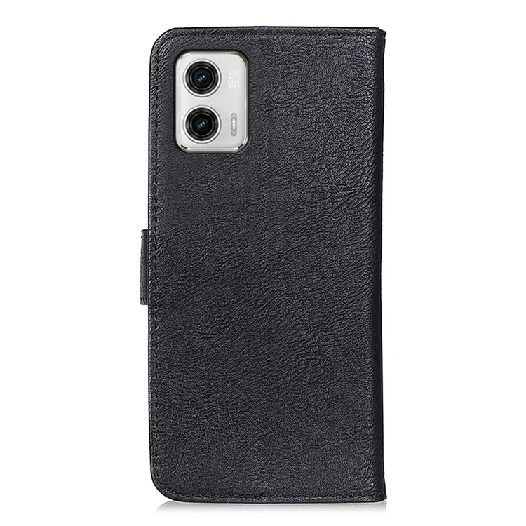 KHAZNEH For Motorola Moto G73 5G Leather Phone Case Cowhide Texture Protective Cell Phone Cover Wallet Stand - Black