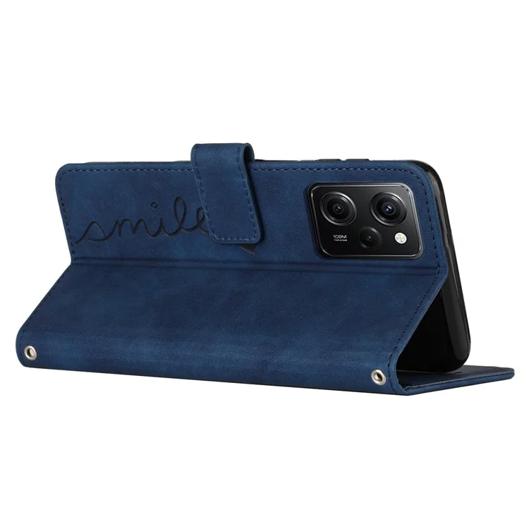 Para Xiaomi Redmi Note 12 Pro Speed 5G / Poco X5 Pro 5G Suporte de Telefone Capa em Forma de Coração Carteira de Couro com Alça de Ombro - Safira