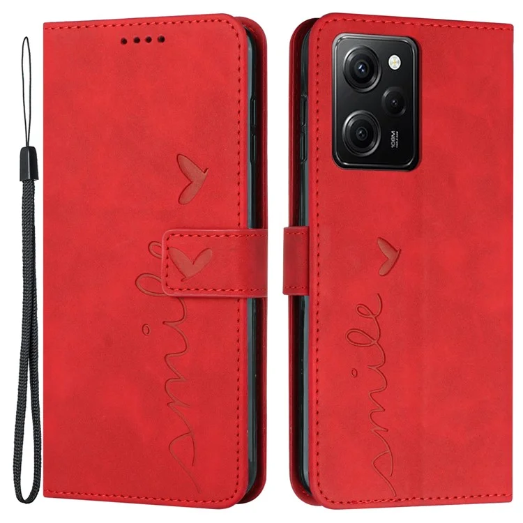 Для Xiaomi Redmi Note 12 Pro Speed 5G / Poco X5 Pro 5G Чехол для телефона из кожи с подставкой в форме сердца, с бумажником и ремешком - Красный