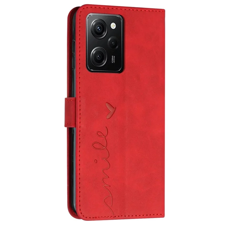 Для Xiaomi Redmi Note 12 Pro Speed 5G / Poco X5 Pro 5G Чехол для телефона из кожи с подставкой в форме сердца, с бумажником и ремешком - Красный