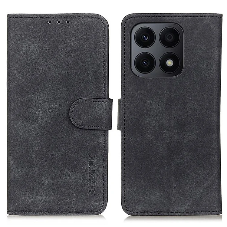 KHAZNEH For Honor X8a 4G Funda de teléfono de cuero Textura retro Cartera Soporte Funda protectora para teléfono - Negro