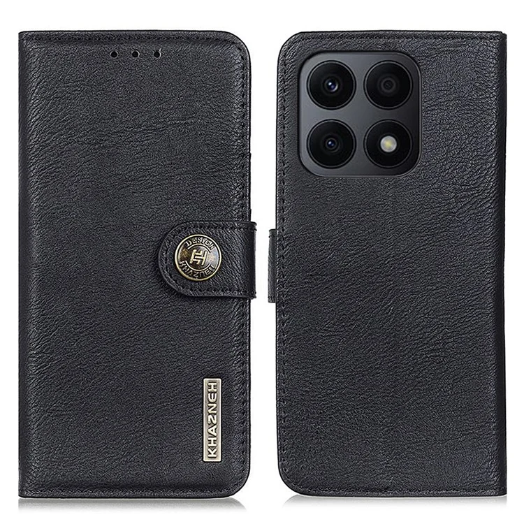 KHAZNEH For Honor X8a 4G Teléfono a prueba de golpes Funda Billetera Soporte Plegable Funda de Cuero de Textura de Vaca - Negro
