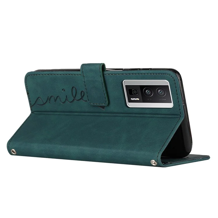 For Xiaomi Poco F5 Pro 5G / Redmi K60 Pro 5G / K60 5G Phone Stand Case PU Leather Imprinted Heart Shape Wallet Phone Cover with Strap - Green