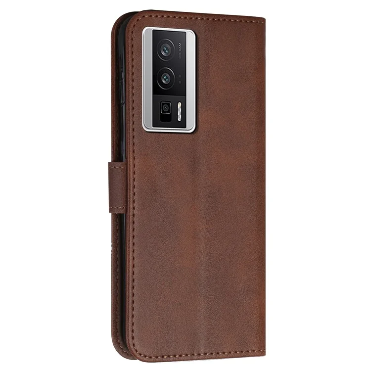 For Xiaomi Poco F5 Pro 5G / Redmi K60 Pro 5G / K60 5G Protective Phone Cover Stand Wallet Leather Cell Phone Case with Strap - Brown