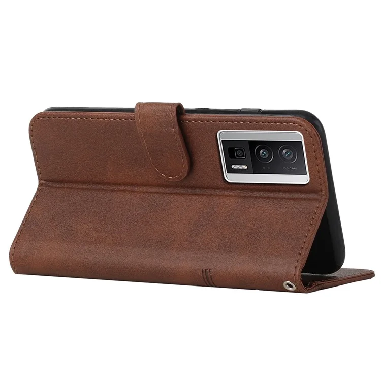 For Xiaomi Poco F5 Pro 5G / Redmi K60 Pro 5G / K60 5G Protective Phone Cover Stand Wallet Leather Cell Phone Case with Strap - Brown