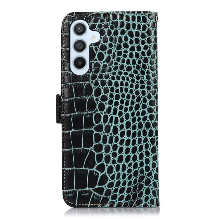 Anti-drop Phone Case for Samsung Galaxy A24 4G (162.1 x 77.6 x 8.3mm) RFID Blocking Stand Wallet Genuine Cowhide Leather Phone Cover - Green