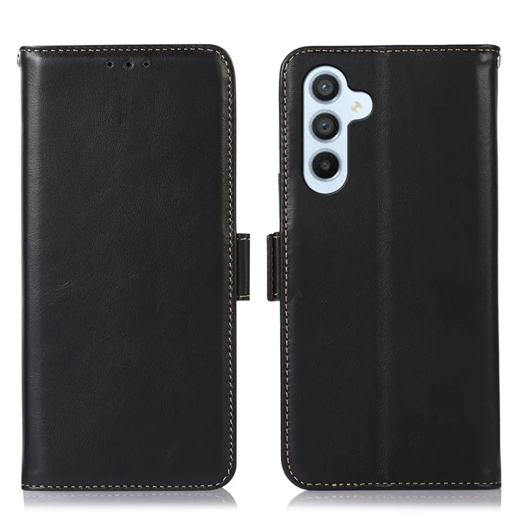 Anti-drop Phone Cover For Samsung Galaxy A24 4G (162.1 x 77.6 x 8.3mm) RFID Blocking Genuine Cowhide Leather Case Wallet Stand - Black
