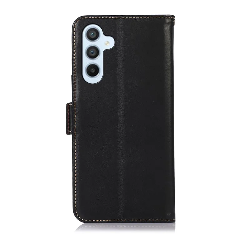 Anti-drop Phone Cover For Samsung Galaxy A24 4G (162.1 x 77.6 x 8.3mm) RFID Blocking Genuine Cowhide Leather Case Wallet Stand - Black