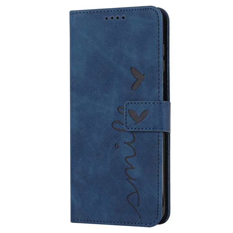 Pour Xiaomi Redmi Note 12 Pro 5G / Note 12 Pro Speed 5G / Poco X5 Pro 5G Wallet Stand Phone Case Imprinted Heart Shape Leather Phone Cover with Shoulder Strap - Saphir