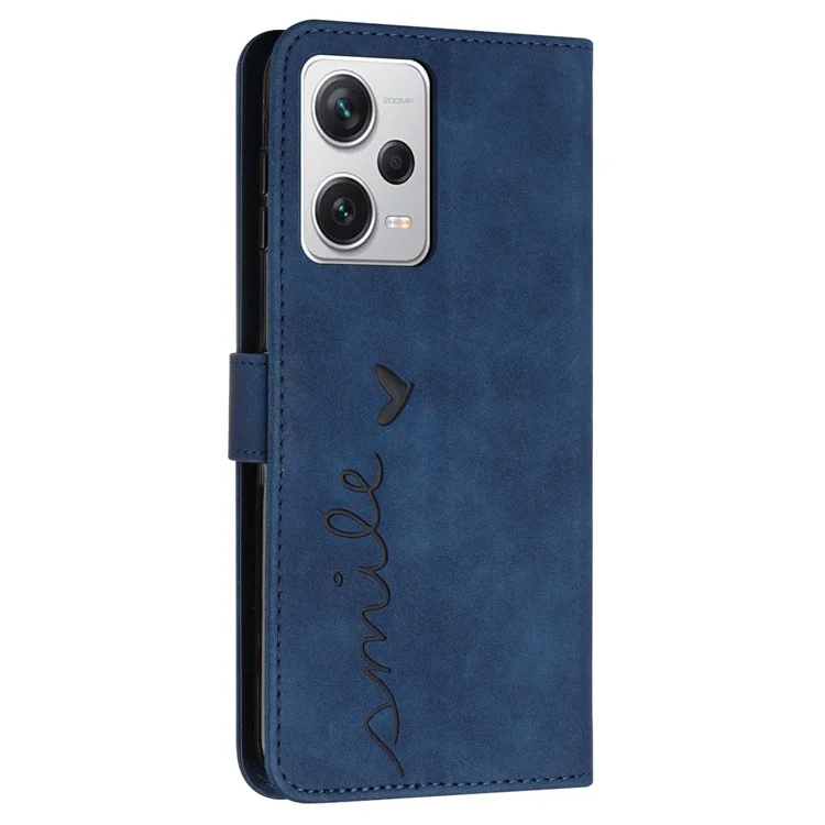 Pour Xiaomi Redmi Note 12 Pro 5G / Note 12 Pro Speed 5G / Poco X5 Pro 5G Wallet Stand Phone Case Imprinted Heart Shape Leather Phone Cover with Shoulder Strap - Saphir