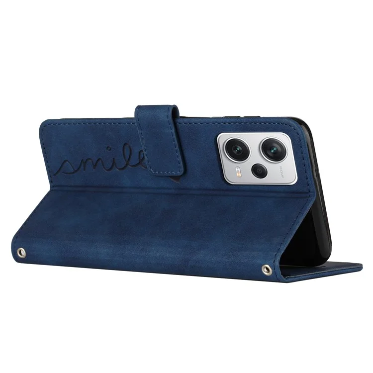 Pour Xiaomi Redmi Note 12 Pro 5G / Note 12 Pro Speed 5G / Poco X5 Pro 5G Wallet Stand Phone Case Imprinted Heart Shape Leather Phone Cover with Shoulder Strap - Saphir
