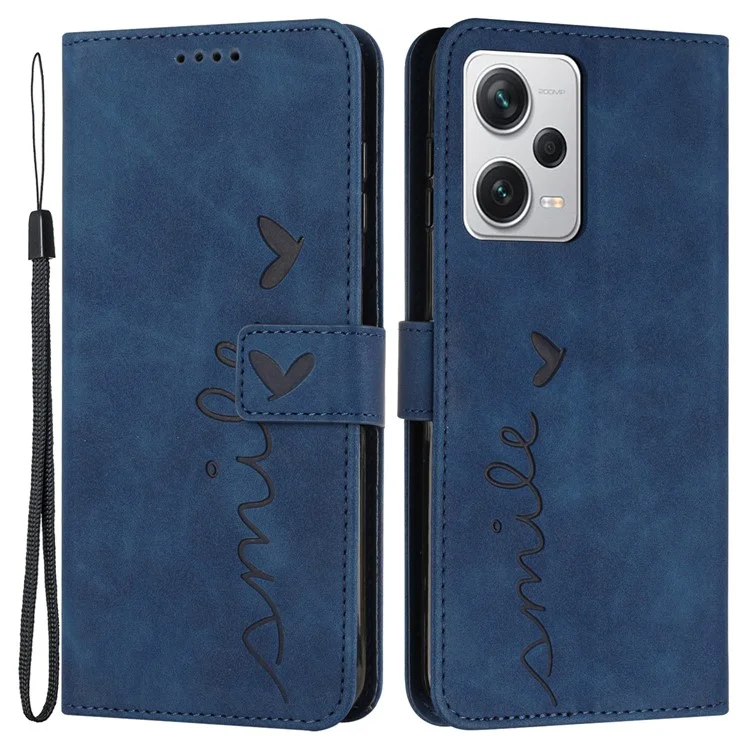 For Xiaomi Redmi Note 12 Pro 5G / Note 12 Pro Speed 5G / Poco X5 Pro 5G Phone Cover Imprinted Heart Shape Stand Wallet Phone Leather Case with Strap - Sapphire
