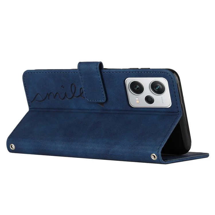 For Xiaomi Redmi Note 12 Pro 5G / Note 12 Pro Speed 5G / Poco X5 Pro 5G Phone Cover Imprinted Heart Shape Stand Wallet Phone Leather Case with Strap - Sapphire