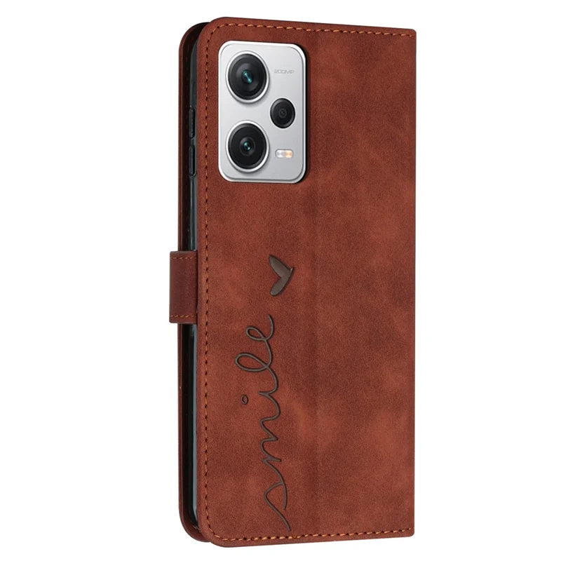 For Xiaomi Redmi Note 12 Pro 5G / Note 12 Pro Speed 5G / Poco X5 Pro 5G Phone Cover Imprinted Heart Shape Stand Wallet Phone Leather Case with Strap - Brown