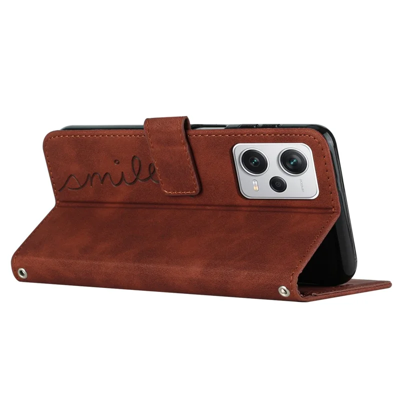For Xiaomi Redmi Note 12 Pro 5G / Note 12 Pro Speed 5G / Poco X5 Pro 5G Phone Cover Imprinted Heart Shape Stand Wallet Phone Leather Case with Strap - Brown