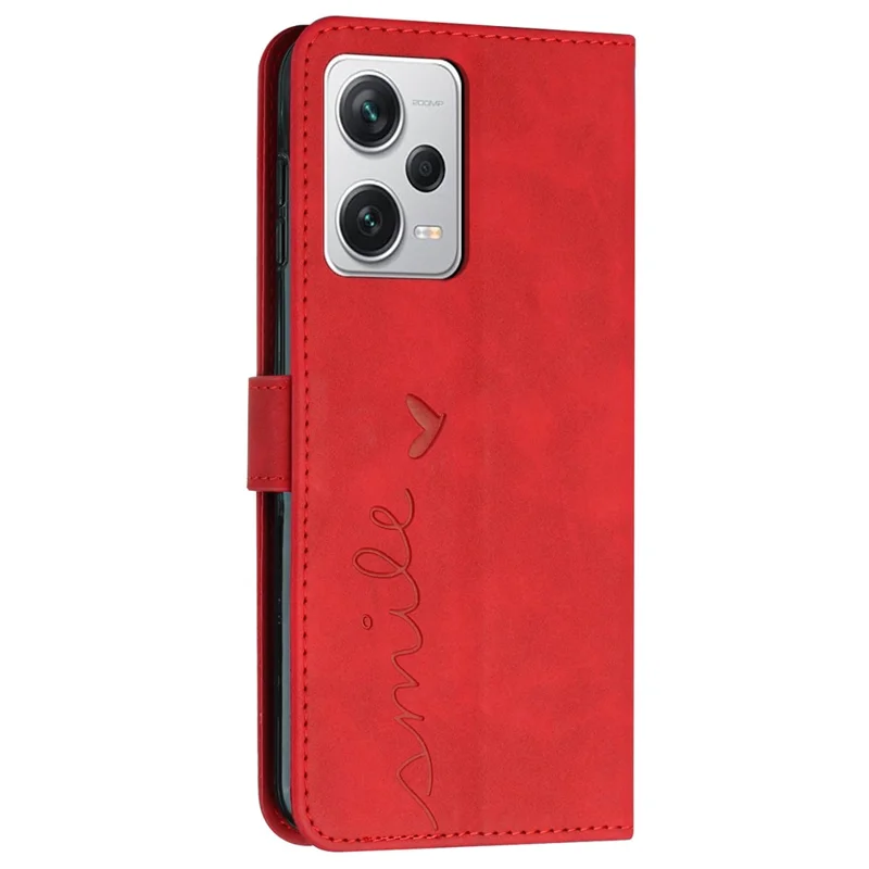 For Xiaomi Redmi Note 12 Pro 5G / Note 12 Pro Speed 5G / Poco X5 Pro 5G Phone Cover Imprinted Heart Shape Stand Wallet Phone Leather Case with Strap - Red