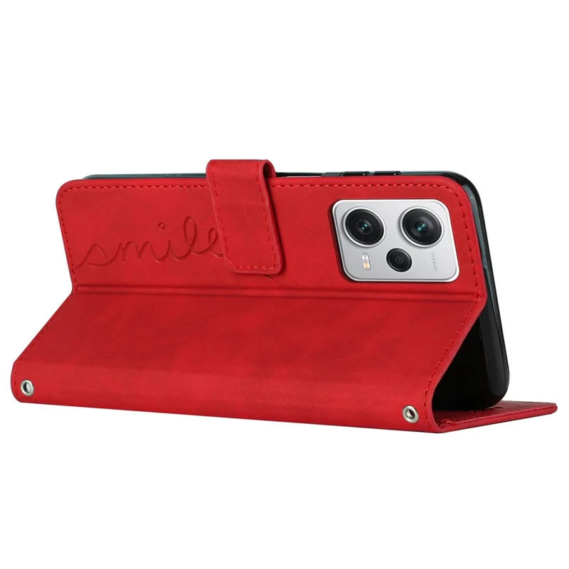 For Xiaomi Redmi Note 12 Pro 5G / Note 12 Pro Speed 5G / Poco X5 Pro 5G Phone Cover Imprinted Heart Shape Stand Wallet Phone Leather Case with Strap - Red