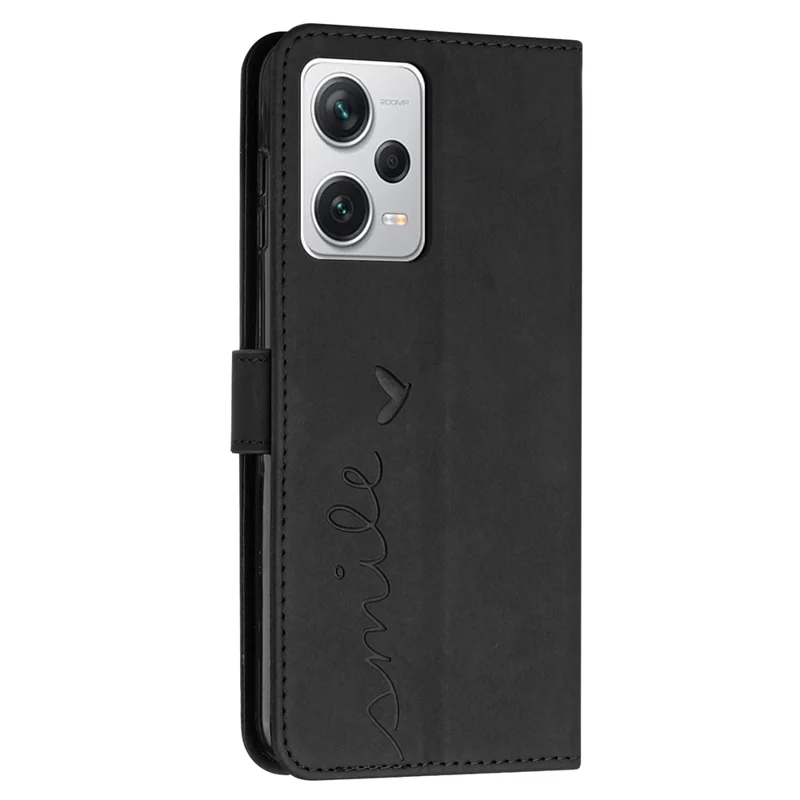 For Xiaomi Redmi Note 12 Pro 5G / Note 12 Pro Speed 5G / Poco X5 Pro 5G Phone Cover Imprinted Heart Shape Stand Wallet Phone Leather Case with Strap - Black
