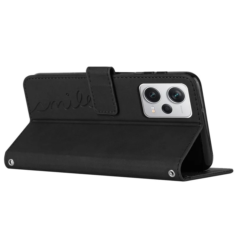 For Xiaomi Redmi Note 12 Pro 5G / Note 12 Pro Speed 5G / Poco X5 Pro 5G Phone Cover Imprinted Heart Shape Stand Wallet Phone Leather Case with Strap - Black