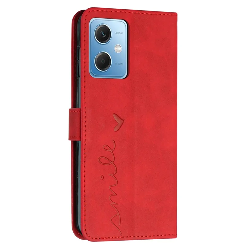 Etui skórzane z uchwytem w kształcie serca, portfel z paskiem na ramię do Xiaomi Redmi Note 12 5G (Global) / (Indie) / (Chiny) / Poco X5 5G - Czerwony