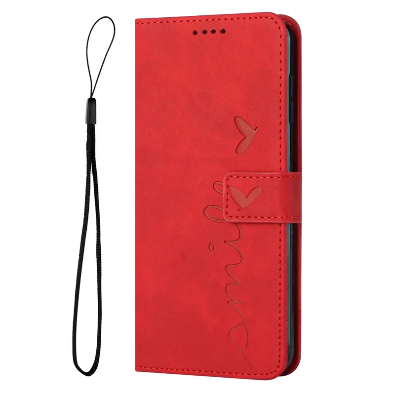 For Xiaomi Redmi Note 12 5G (Global) / (India) / (China) / Poco X5 5G Stand Wallet Phone Case Imprinted Heart Shape Phone Leather Cover with Strap - Red