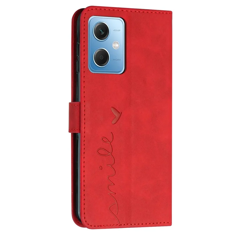 For Xiaomi Redmi Note 12 5G (Global) / (India) / (China) / Poco X5 5G Stand Wallet Phone Case Imprinted Heart Shape Phone Leather Cover with Strap - Red