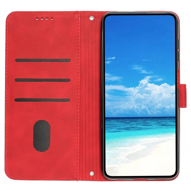 For Xiaomi Redmi Note 12 5G (Global) / (India) / (China) / Poco X5 5G Stand Wallet Phone Case Imprinted Heart Shape Phone Leather Cover with Strap - Red