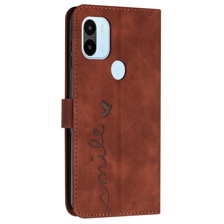 For Xiaomi Redmi A1+ 4G / A2+ 4G / Poco C50 4G PU Leather Phone Wallet Case Imprinted Heart Shape Stand Phone Cover with Strap - Brown