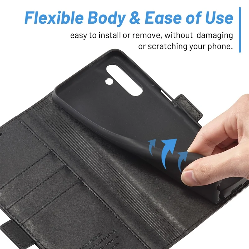 LC.IMEEKE Phone Case For Samsung Galaxy A14 4G / 5G , Full Protection Flip Leather Phone Cover Stand Wallet - Black