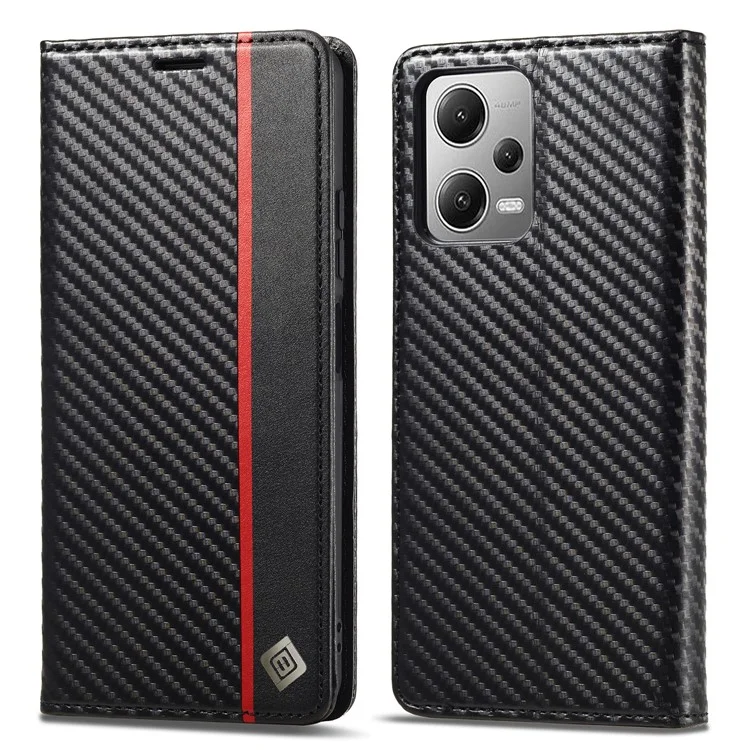 LC.IMEEKE For Xiaomi Poco X5 5G / Redmi Note 12 5G (Global) / (India) / (China) Carbon Fiber Texture Shockproof Phone Case Leather Stand Wallet Cover - Vertical Stripe