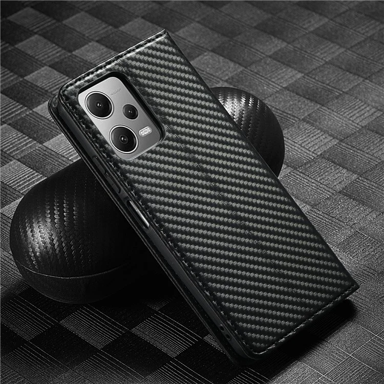 LC.IMEEKE For Xiaomi Poco X5 5G / Redmi Note 12 5G (Global) / (India) / (China) Carbon Fiber Texture Shockproof Phone Case Leather Stand Wallet Cover - Vertical Stripe