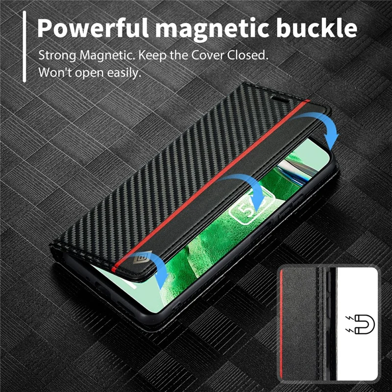 LC.IMEEKE Für Xiaomi Poco X5 Pro 5G / Redmi Note 12 Pro 5G / Note 12 Pro Speed 5G Kohlefaser-Textur-Leder-Geldbörsen-Handyhülle Antirutsch-Ständer-Abdeckung - Vertikaler Streifen