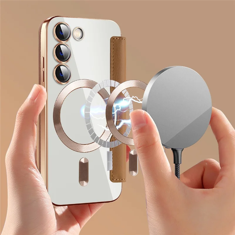 Magnetic Case for Samsung Galaxy S23+ PU Leather+TPU RFID Blocking Flip Phone Cover - Black