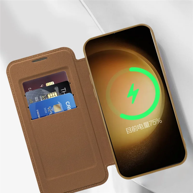 Magnetic Case for Samsung Galaxy S23+ PU Leather+TPU RFID Blocking Flip Phone Cover - Black