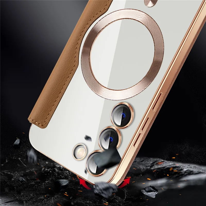 Magnetic Case for Samsung Galaxy S23+ PU Leather+TPU RFID Blocking Flip Phone Cover - Black