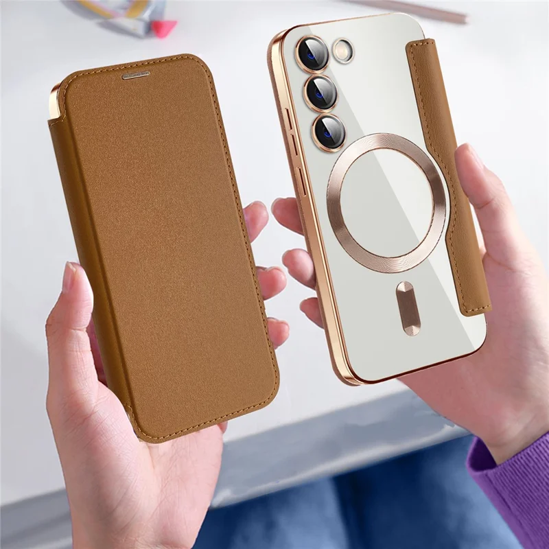 Magnetic Case for Samsung Galaxy S23+ PU Leather+TPU RFID Blocking Flip Phone Cover - Black