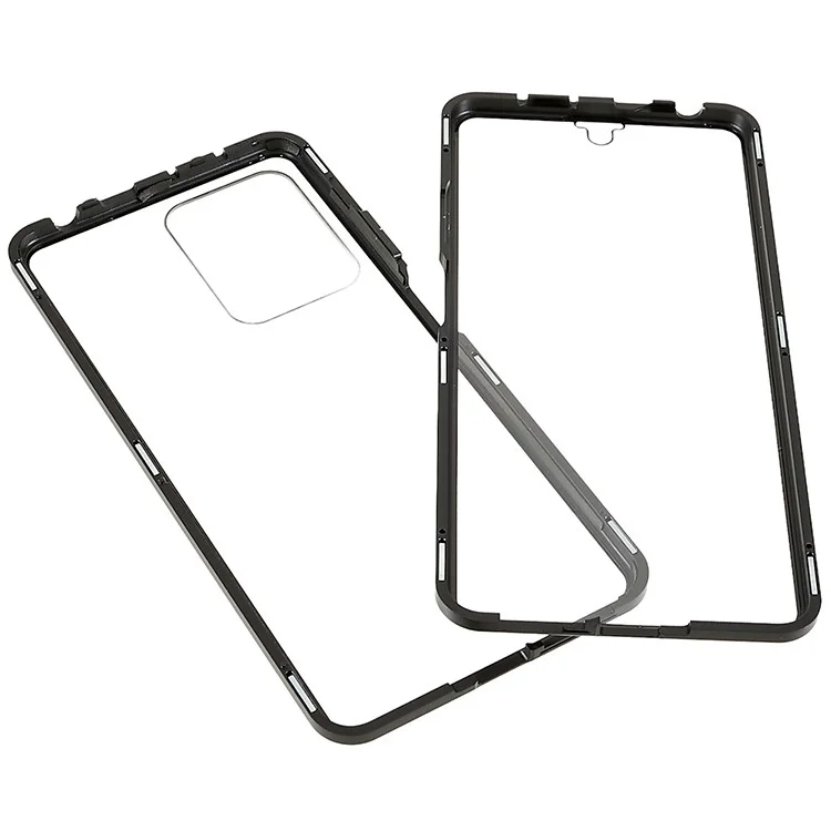 For Xiaomi Redmi Note 12 Pro 5G / Note 12 Pro Speed 5G / Poco X5 Pro 5G Double-sided Tempered Glass Phone Case Magnetic Metal Frame Clear Cover - Black