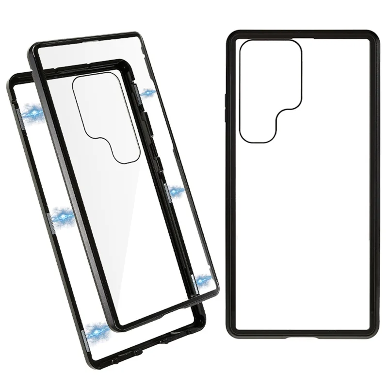 For Samsung Galaxy S23 Ultra Full Body Case Magnetic Tempered Glass Double-Sided Phone Case - Black