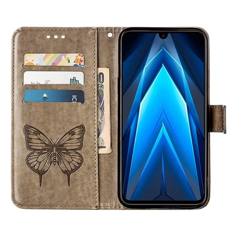 YB Imprinting Series-4 per TECNO Pop 5 LTE 4G Anti-Drop Phone Cover Stand Butterfly Flower Imprinted Wallet Phone Case - Grigio